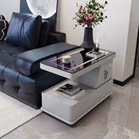 Table d'appoint intelligente moderne avec chargeur sans fil, haut-parleur Bluetooth, lumière LED, table basse mobile, chariot de canapé en bois massif