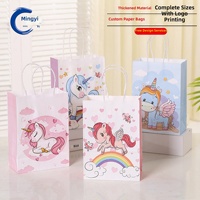 Sac d'emballage en papier kraft imprimé licorne de dessin animé en gros, sac cadeau créatif personnalisable