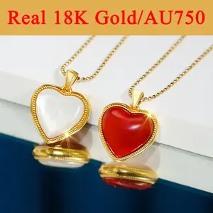 Fine Jewelry Valentine's Day Gift 5D Hard 18K Gold Natural Double Sided Heart Love Red White Fritillary Gold Pendant