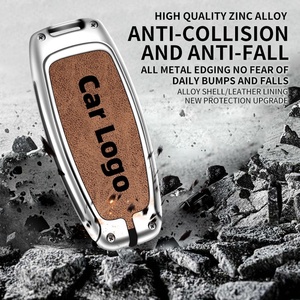 Étui de protection <span class=keywords><strong>double</strong></span> en cuir et métal pour <span class=keywords><strong>clé</strong></span> de voiture <span class=keywords><strong>Audi</strong></span>, en alliage de zinc gris, personnalisation rapide - Product Image 2