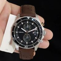 Montre chronographe de plongée pour homme, bracelet en cuir, lunette rotative, affichage de la date, cadran lumineux, boîtier en acier, montre-bracelet sport à quartz