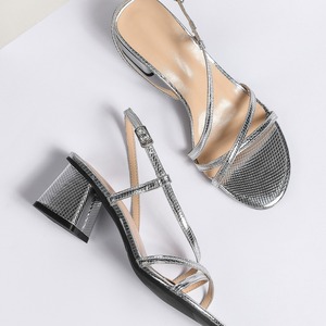 Factory Wholesale High Open Toe Sandals Back Strap Fashion One Word Thick Heels Large Size Women's Shoes - Product Image 5