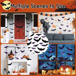 Paquete de 36 Murciélagos Decorativos de Halloween para Pared, Adhesivos 3D con Luz, Murciélagos de Madera Reutilizables de Diferentes Tamaños para Decoración de Interiores, Ventanas y Dormitorios - Product Image 4