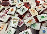 Tuiles de Mahjong en Acrylique Transparent, Dorées, Motif Éventail, Teal Rose, Peintes à la Main, Style Art Déco Américain, Vente en Gros, Cadeau Premium