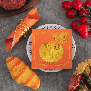 Pumpkin Pattern <b>Paper</b> Napkins 12.5x12.5cm Three Layer Printed Thanksgiving Party Use 20 Sheets Per Pack - Product Image 1