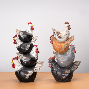 Ensemble de figurines de poulets amusants en forme de bottes de pluie, deux pièces, finition vieillie vintage, décoration artisanale pour la maison et le salon - Product Image 4