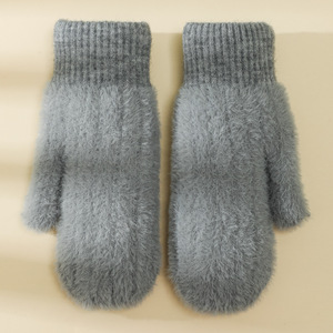 Mitaines en velours chaudes d'<span class=keywords><strong>hiver</strong></span> HZS-25059 pour femmes, gants en tricot de couleur unie, mitaines en polaire épaisses - Product Image 2
