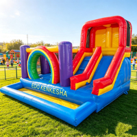 Castillo Inflable con Obstáculos, Tobogán Seco, Arcoíris, para Niños, Castillo Inflable para Eventos al Aire Libre