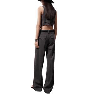 กางเกงขายาวลำลองเอวสูงปานกลางลายทางคุณภาพสูงสำหรับผู้หญิง ผ้าขนแกะปักลาย ไซส์ XL-สำหรับฤดูร้อน - Product Image 4