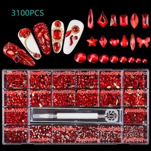 Qiao Bling diamant cristal verre Mix tailles Non chaud Flatback Art Nail strass boîte