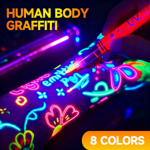 <span class=keywords><strong>Stylo</strong></span> Fluorescent UV Liquide Direct Effet Lumineux pour Fête d'Halloween, <span class=keywords><strong>8</strong></span> <span class=keywords><strong>Couleurs</strong></span>, Effaçable et Facile à Nettoyer, <span class=keywords><strong>Stylo</strong></span> Lumineux pour le Corps - Product Image 5