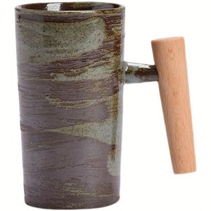 Tasse en céramique vintage, style japonais, avec poignée en bois, pour la maison, simple et créative, en poterie rustique, pour couple, pour café et thé - Product Image 4