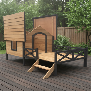 Cuccia per Cani Grande e Lussuosa <span class=keywords><strong>in</strong></span> Legno Massello con Veranda, per Cani di Taglia XL, Rifugio Rialzato per Animali Domestici per Tutte le Stagioni, da Interno - Product Image 3