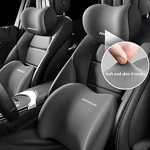Kit Cuscini Ergonomici 2026 OLIVER per Poggiatesta e Supporto Lombare e Cervicale per Auto, in Memory Foam Morbido, per Sedile Posteriore, Allevia il Dolore (Grigio) - Product Image 4