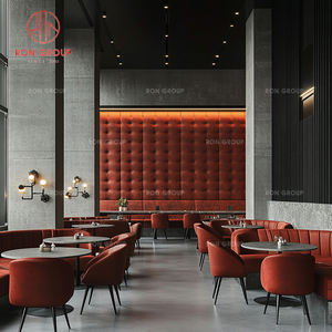 Conjunto de Muebles Comerciales para Restaurante: Sofá de Cuero Rojo con Base Redonda de Metal, Mesas de Mármol y Sillas Rojas a Juego para Cafetería - Product Image 5