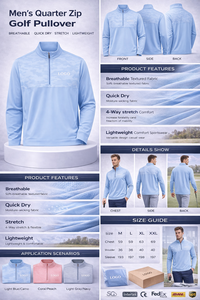 Sweat-shirt de sport athlétique à demi-zip camouflage bleu clair personnalisé pour le golf - Product Image 3