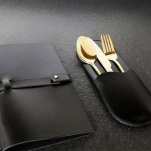 Porta Cubiertos de Cuero PU Personalizado, Portátil, para Restaurante, para Regalo - Product Image 5