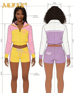 Completo da donna 2 pezzi in maglia waffle personalizzato: giacca a maniche lunghe e pantaloncini, tuta streetwear estiva 2026 - Product Image 1