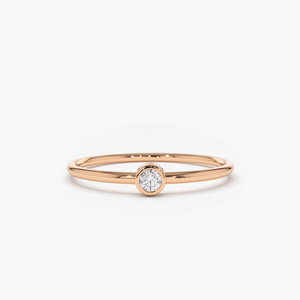 Bague solitaire unique en or 14 carats avec diamant naturel brut de couleur or champagne, taille brillant 0,06 carat, certifiée, pour femme - Product Image 1