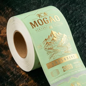 Custom Red <strong>Wine</strong> and Whiskey <strong>Label</strong> Textured Paper Self-adhesive logo Stickers <strong>with</strong> Gold Foil Stamping and UV Embossing Printing - Product Image 1