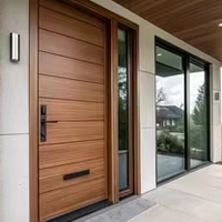 Porte extérieure en bois prête à l'emploi avec système de serrure intelligente pour maisons résidentielles modernes, avec trous pré-percés pour système électronique
