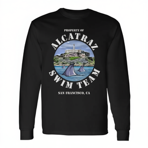 T-shirt à manches longues de l'équipe de natation <span class=keywords><strong>Alcatraz</strong></span>, San Francisco, Californie, Property Of <span class=keywords><strong>Alcatraz</strong></span> Island <span class=keywords><strong>Escape</strong></span> Shark Apparel - Product Image 2