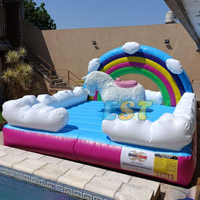Jeu gonflable extérieur de rodéo de licorne d'arc-en-ciel avec la machine mécanique de taureau fou d'équitation de taureau de matelas pour la location de partie