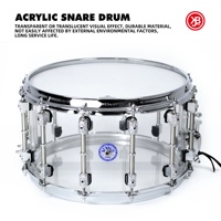 Beatello 14" X 7.8" Acrylic Snare Drum Professional Musical Instrument