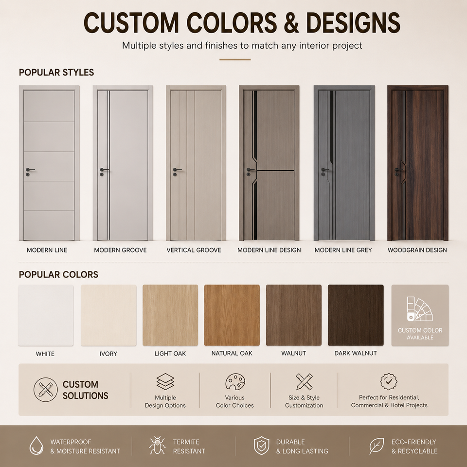 Dark Brown WPC Interior Door Flush Design with Black Angular Inlay Line ...