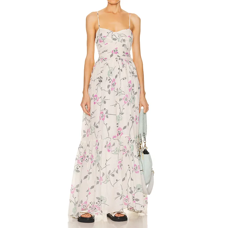 Boutique de moda designer das mulheres floral print strapless cintura traseira praia vestido saia longa das mulheres vestidos de noite floral vestido