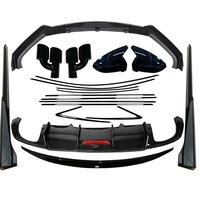 Kit carrosserie 7 pièces aspect fibre de carbone noir brillant pour Audi A4 S4 B9 2017-2020 : diffuseur de pare-chocs arrière, spoiler et lèvre avant