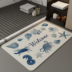 Tapis de salle de bain tissé rectangulaire antidérapant à motif coquillage pour entrée de toilettes, lavable en machine, nettoyable à la main - Product Image 3