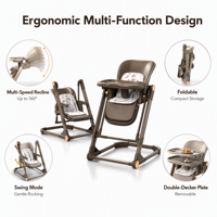 Chaise haute multifonctionnelle pour bébé de 0 à 6 ans, convertible 4 en 1, chaise haute pour nourrissons, siège rehausseur à bascule pour tout-petits avec plateau amovible