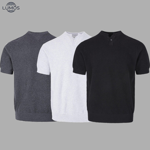 Camiseta de punto con cuello Henley para <span class=keywords><strong>hombre</strong></span>, estilo coreano, corte ajustado, hombros descubiertos, manga corta, elástica y ajustada para verano - Product Image 1