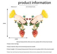 Emaille aardbei hypoallergene oorbel fruit sieraden voor haar ingelegde strass emaille handgeplukte aardbei studs oorbel