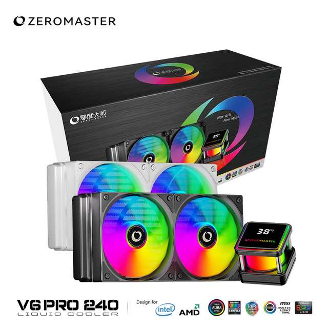 Zeromaster 240mm LCD ARGB CPU Liquid Cooler AIO Water Cooling Radiator for Intel AMD OEM Manufacturer