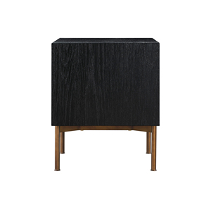 Mesita de noche Carnaby con 2 cajones, roble cepillado negro, patas de bronce, almacenamiento moderno para dormitorio - Product Image 5