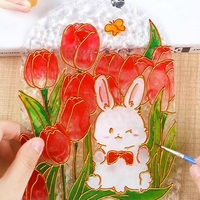 Kit de Pintura Acrílica DIY de Tulipanes con Base de Madera, Diseño Floral 3D con Luz LED, Manualidad Artística para Padres e Hijos