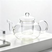 Théière ronde en verre borosilicate avec infuseur intégré, bec verseur et poignée – Vaisselle élégante pour la préparation de tisanes et de boissons à la maison