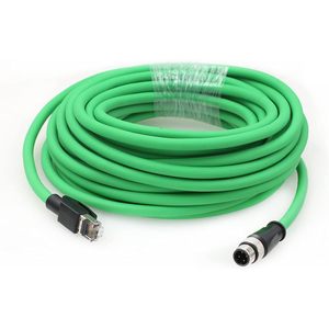 แฮงทอน เอ็ม 12 4 พินสายอีเธอร์เน็ต D-โค้ดเป็น Rj45 Cat5e PoE 15 ม. สำหรับเซ็นเซอร์อ่านบาร์โค้ดคีย์เอ็นซ์ ซิก - Product Image 1