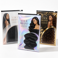 Sacs à fermeture éclair personnalisés pour perruques, sacs antistatiques pour mèches de cheveux, pochettes holographiques transparentes à fermeture éclair pour extensions capillaires