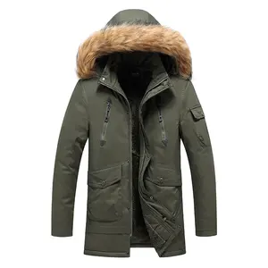 Parkas Fashion Men Klassischer Wintermantel mit abnehmbarer Kunst pelz haube Weiches Fleece futter Gerader schwerer Jacken mantel