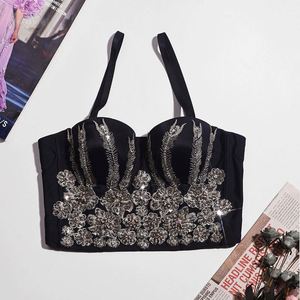 Top court à perles fines pour femme, Corset de soirée, haut court avec soutien-gorge intégré, à porter à l'épaule dénudée - Product Image 3