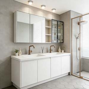 Mueble de Baño de Piedra Sinterizada Premium BALOM, Encimera Doble con Cajones de Cierre Suave, Estilo Moderno para Hotel - Product Image 1