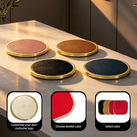 Sous-verres en cuir avec cadre métallique personnalisé, logo sur mesure, ensemble de tapis à boissons pour cadeaux promotionnels de Noël, cadeaux de mariage, cadeaux de fête