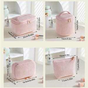 4pcs Large Capacity Easy Carry Makeup Bag Travel Corduroy Cotton Makeup Bag with Handle - Product Image 3
