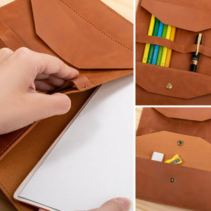 Large Capacity Genuine Leather Vintage Men's <strong>Book</strong> Cover <strong>Wallet</strong> with Pen Pocket Portable Design Letter Pattern Multi-Function Use - Product Image 4