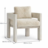Fauteuil de salle à manger moderne et minimaliste rembourré, avec structure en bois blanchi et tissu bouclé texturé, chaise d'appoint pour salle à manger
