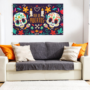 Drapeau personnalisé en gros du Jour des Morts mexicain 3x5 pieds pour décoration extérieure de jardin en polyester pour les fêtes - Product Image 2