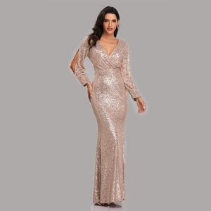 Robe <span class=keywords><strong>de</strong></span> mariée sirène à sequins, col en V, manches longues, grande taille, tendance, collection printemps-automne, pour femme - Product Image 3
